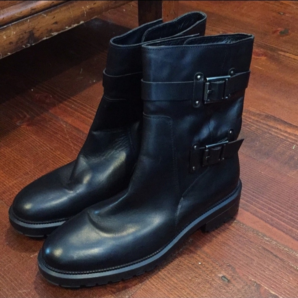 Aquatalia Italian Leather Weatherproof Moto Boots